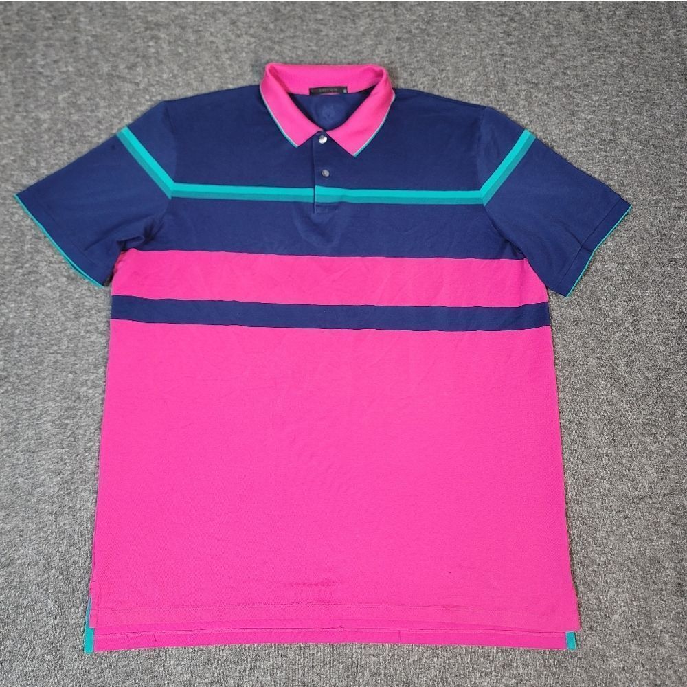 Greyson Men’s Golf PerformancePolo Shirt XL Colorblock Pink Navy Teal Wolf Logo